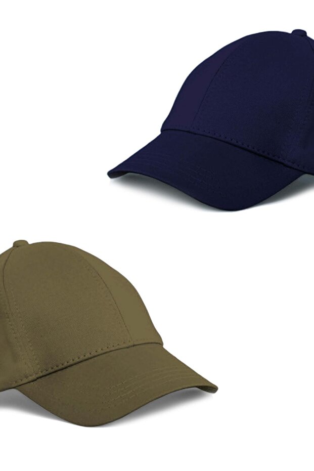 Unisex Khaki and Navy Blue 2-Piece Baseball Cap Set
