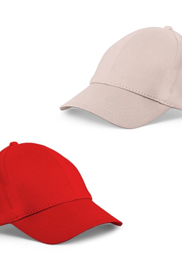 Unisex Red and Stone Color 2-Piece Baseball Cap Set