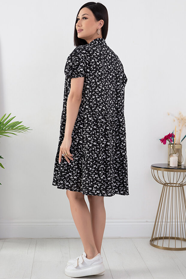 Volanlı Düğmeli Kısa Elbise 23707 - 6