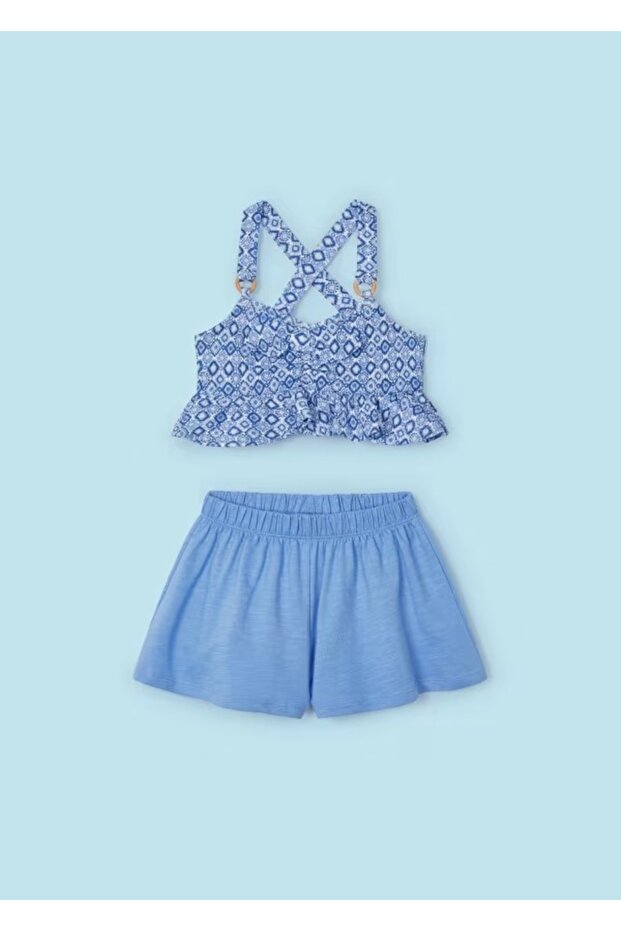 Girl's Crop Suit with Shorts Blue