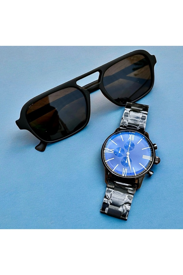 نظارات شمسية للرجال + ساعة يد - 1