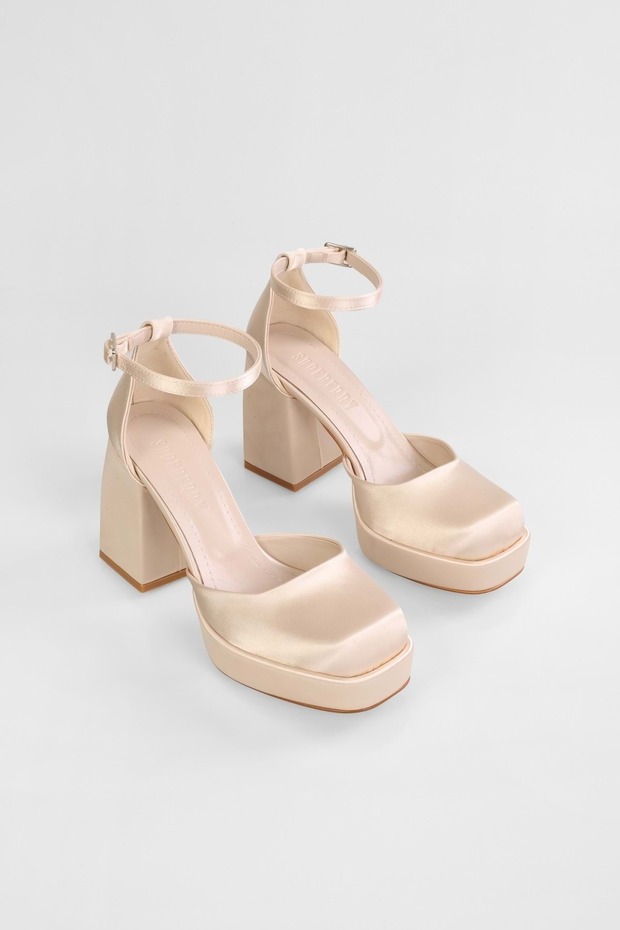 Női Pascal bőrű szatén platformú sarkú cipő - 3