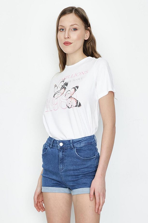Kadın Koyu Mavi Denim Mini Şort - 4