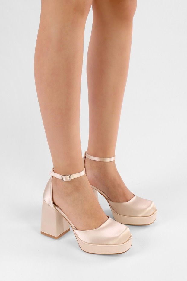 Női Pascal bőrű szatén platformú sarkú cipő - 4