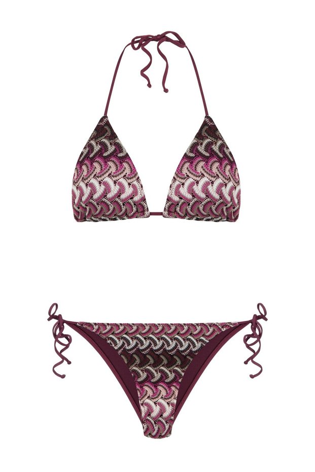 Colorful Knitwear Triangle Bikini Set with Gather Detail