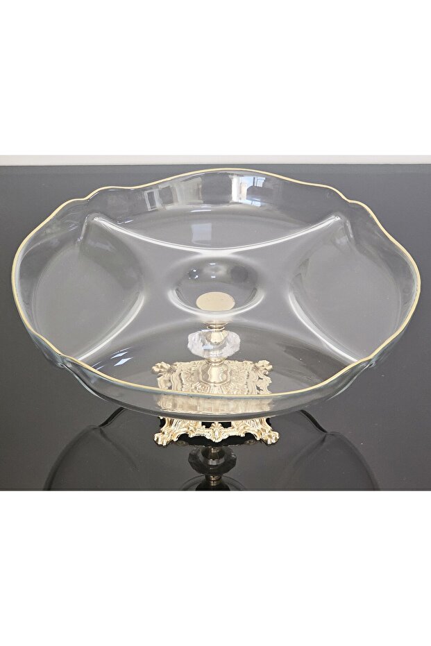 DIVIDED SERVICE PLATE WITH CAST FOOT GOLD DETAIL & PRESENTATION & COFFEE PLATE & FRAME 30CM
