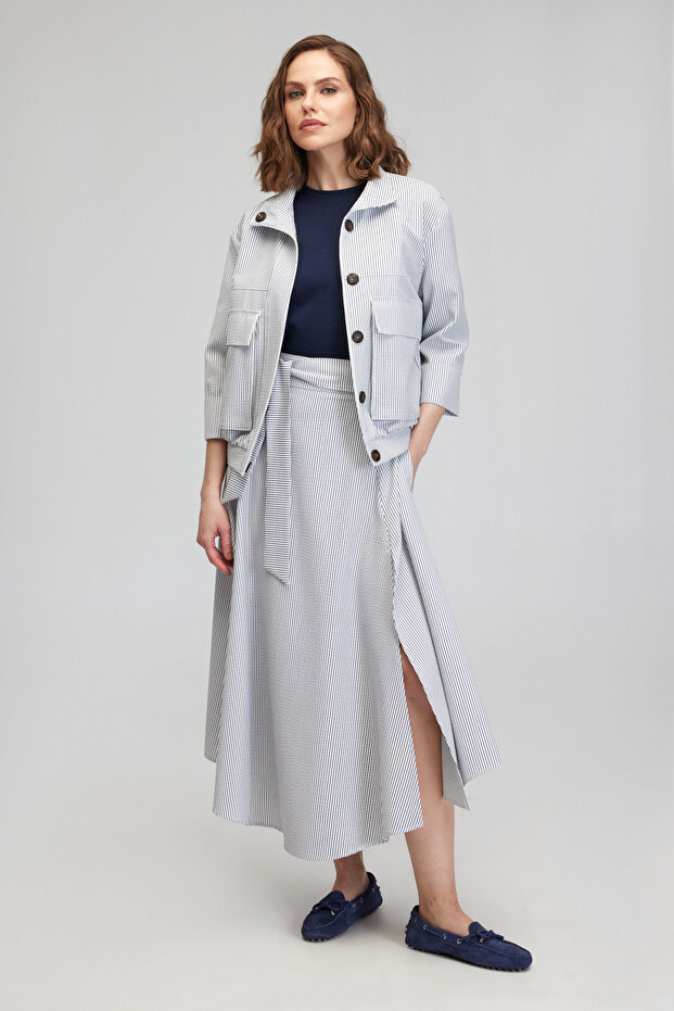 Women's Navy Blue Striped Navy Blue Striped Women's Seersucker Coat