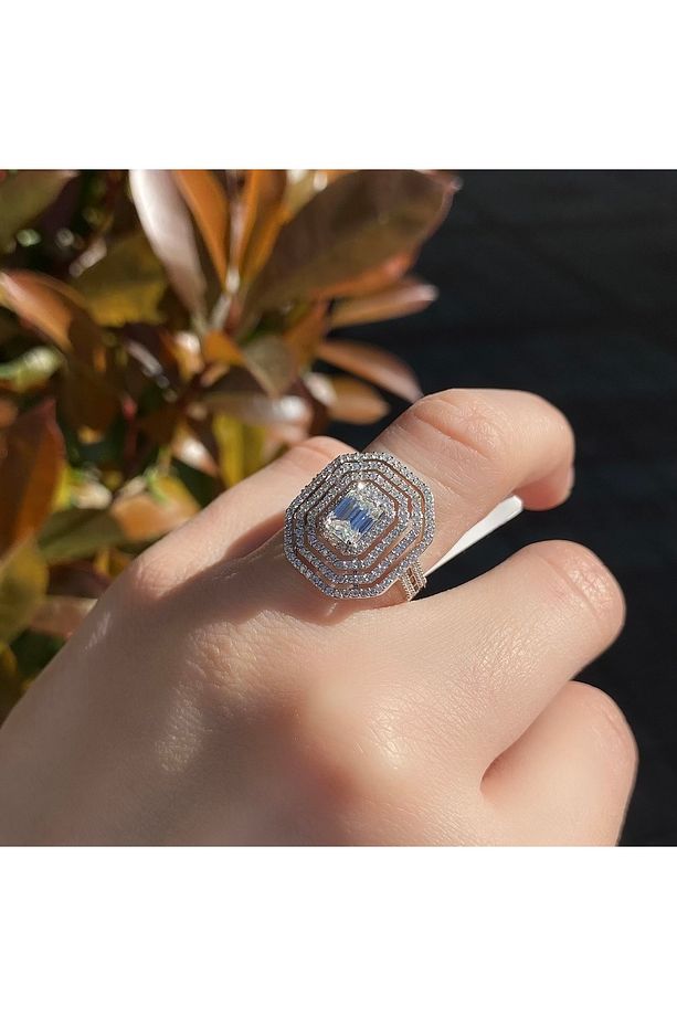 2 karat mozanit altın baget yüzük - 2