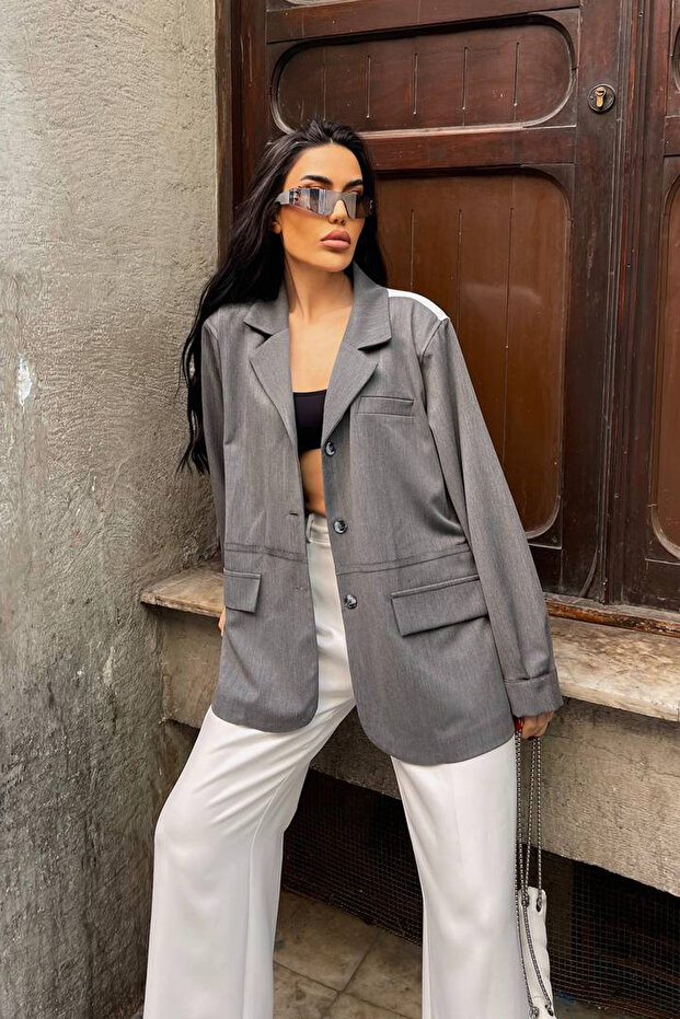 Gray Double Color Design Summer Blazer Jacket