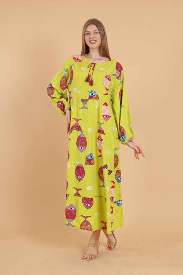 Rochie de damă cu mânecă lungă, lungă, cu model - 4