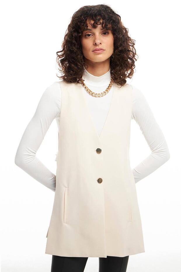 سترة سترة بأزرار مفتوحة على الجوانب - 3