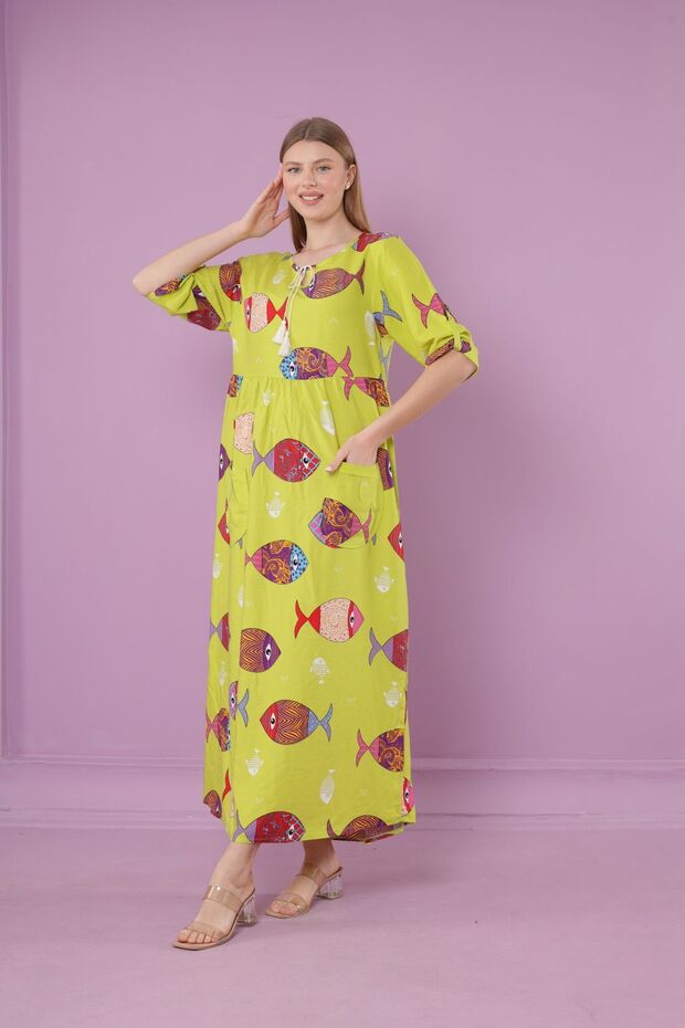 Women's woven viscose pocket drop collar long dress