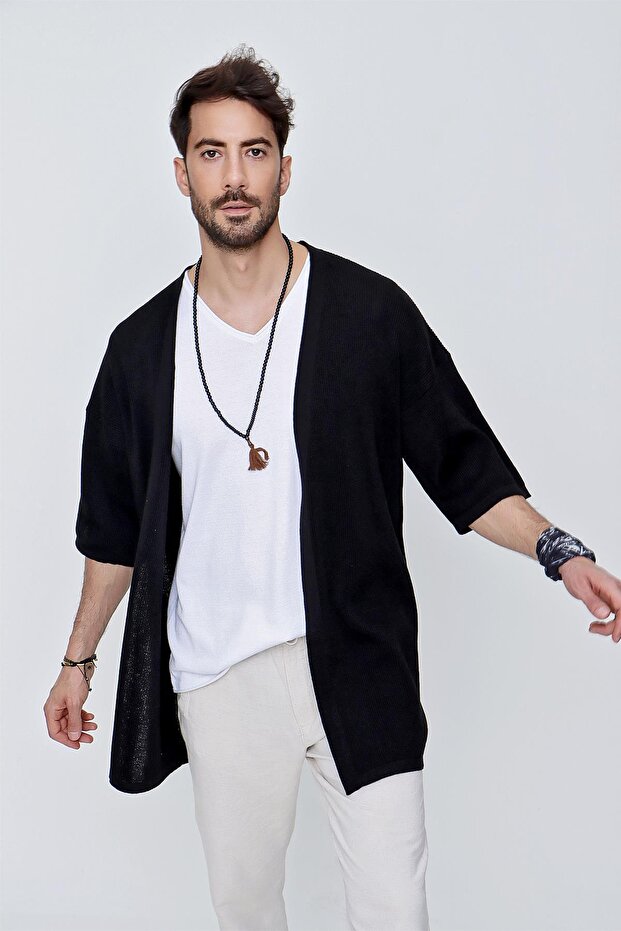 Men's Comfortable Fit Knitwear Kimono Black 22sm211