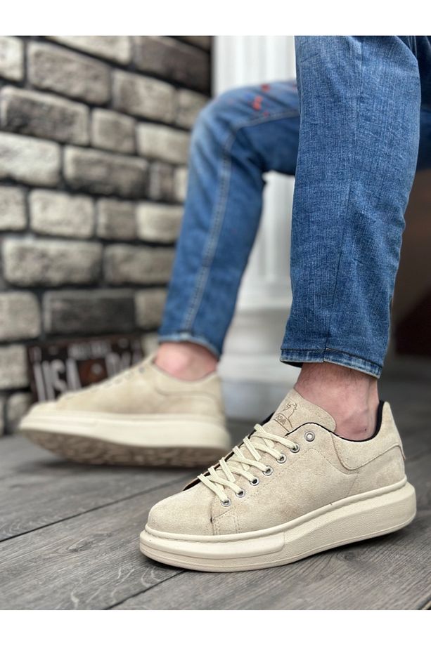 Ba0547 Boa Kalın Yüksek Krem Taban Krem Süet Bağcıklı Spor Erkek Ayakkabı - 4