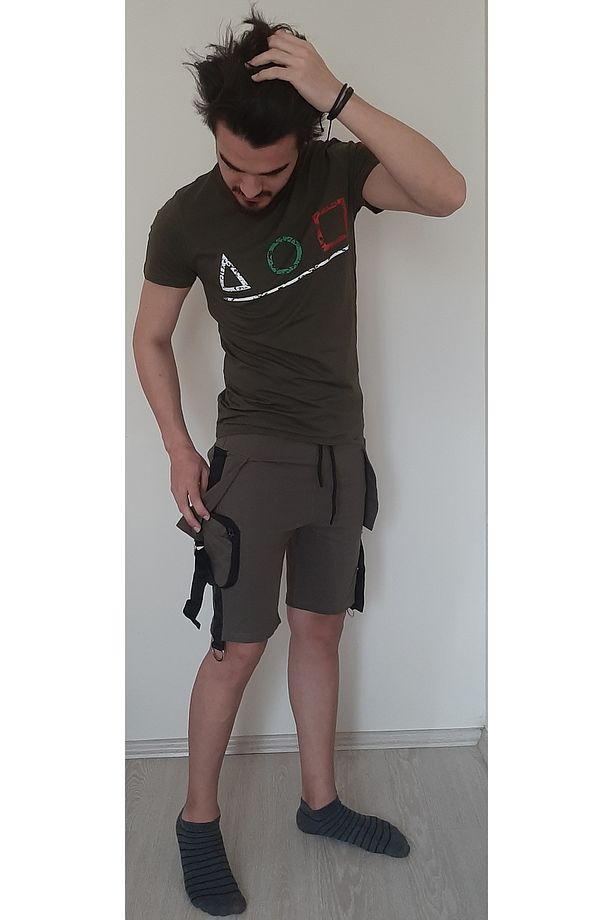 Yazlık Erkek Şort Haki Kargo Cepli - 1