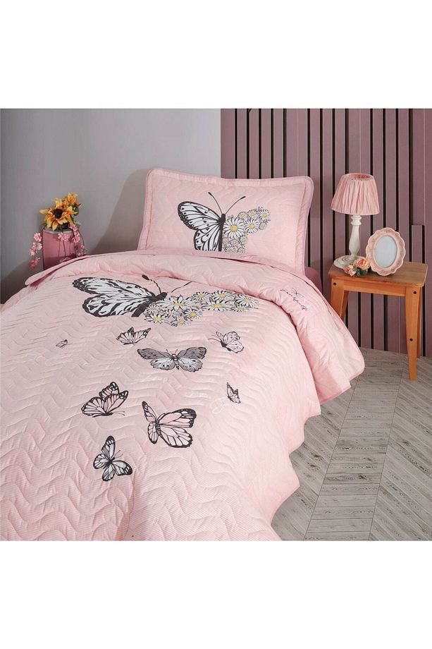 Ranforce 100% Pamuk Kapitoneli Tek Kişilik Yatak Örtüsü Takımı Daisy Love Somon - 2