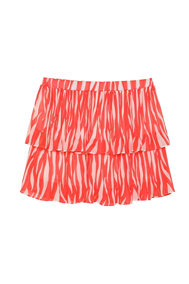 Çift Katlı Piliseli Mini Etek Turuncu - 2