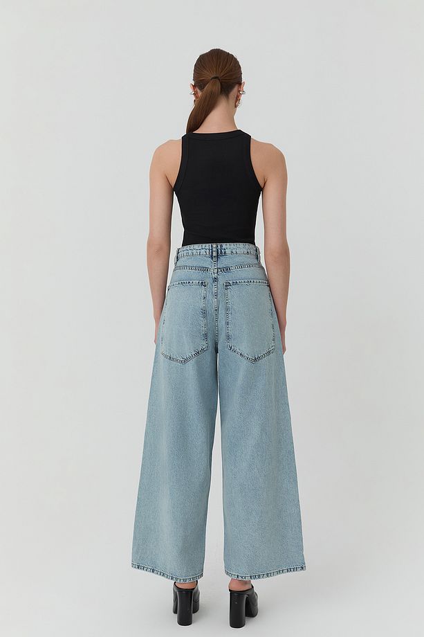 Geniş Paça Kot Pantolon Açık Mavi - 5