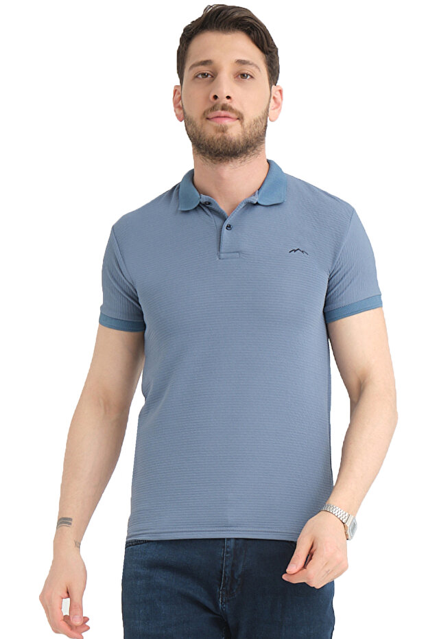 Men's Ashy Blue Polo Collar Cotton Summer Short Sleeve T-shirt