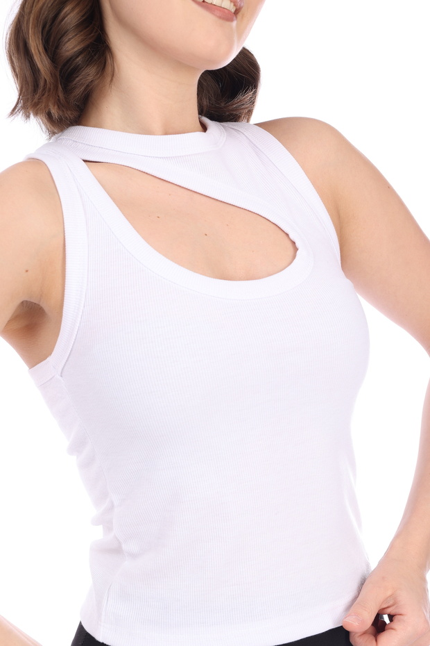 Women's White Double Strap Buckle Ribbed Camisole Body