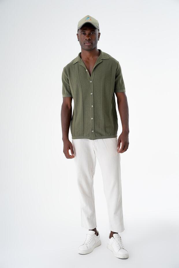 Men's Print Short Sleeve Regular Fit Knitwear Shirt Khaki 24s267