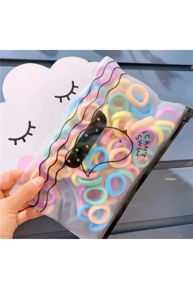 Pastel Colors with Transparent Bag 100 Pieces Fabric Hair Rubber Clip Children's Mini Hairpins