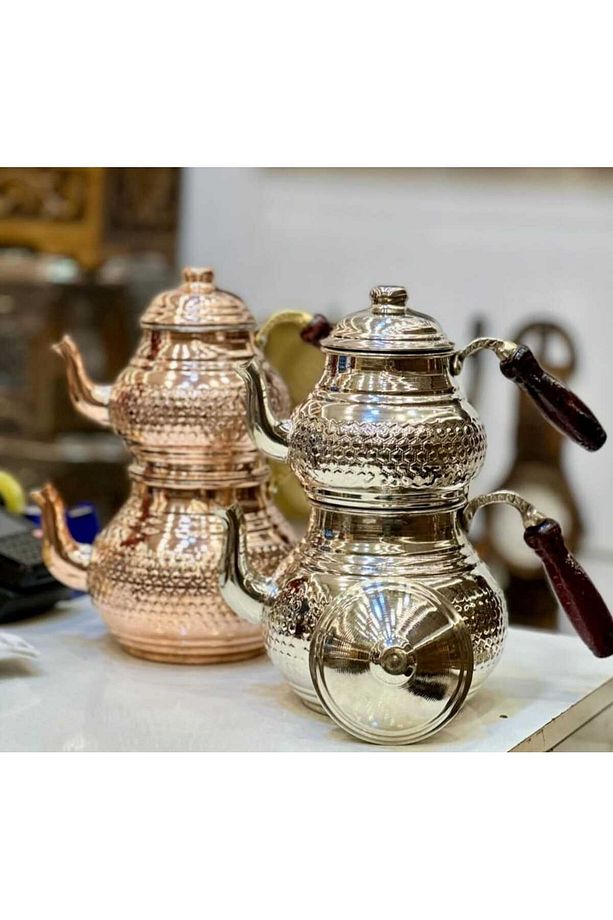 Bakır petek desenli kırmızı büyük çaydanlık - 2