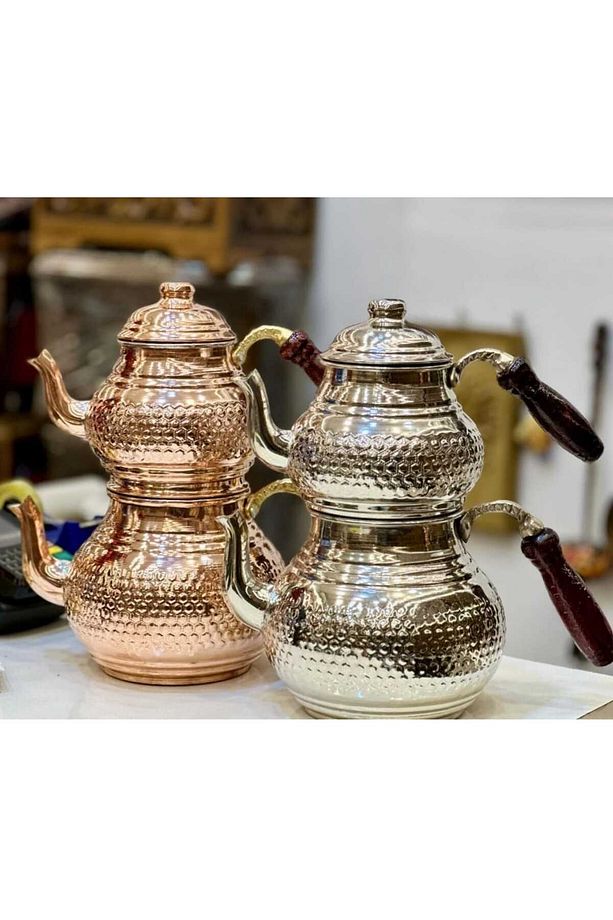 Bakır petek desenli nikelli büyük çaydanlık - 2