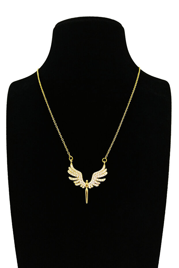 Zircon Embellished Angel Figurine Steel Necklace