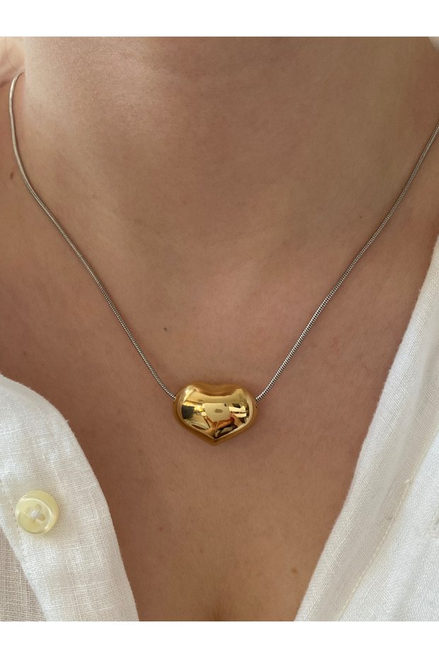 Curved Heart Steel Non-Tarnish Women's Gold Necklace