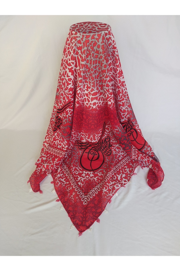Almond Needlework Red Head Covering Scarf Prayer Cloth