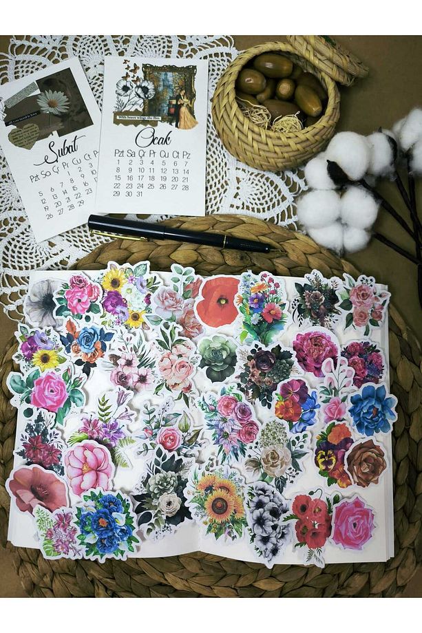 Çiçekler Tekli Sticker Seti 02 Ajanda Planlayıcı Bullet Journal Scrapbooking Için Uygundur - 1