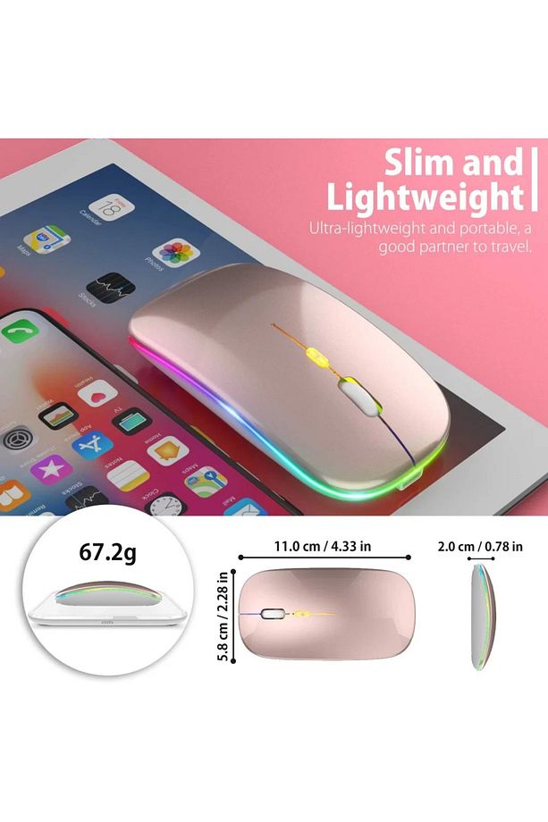 Pembe Kablosuz Fare Wireless Mouse 4 Tuşlu Renk Sessiz Tıklama Şarj Edilebilir Mouse - 5