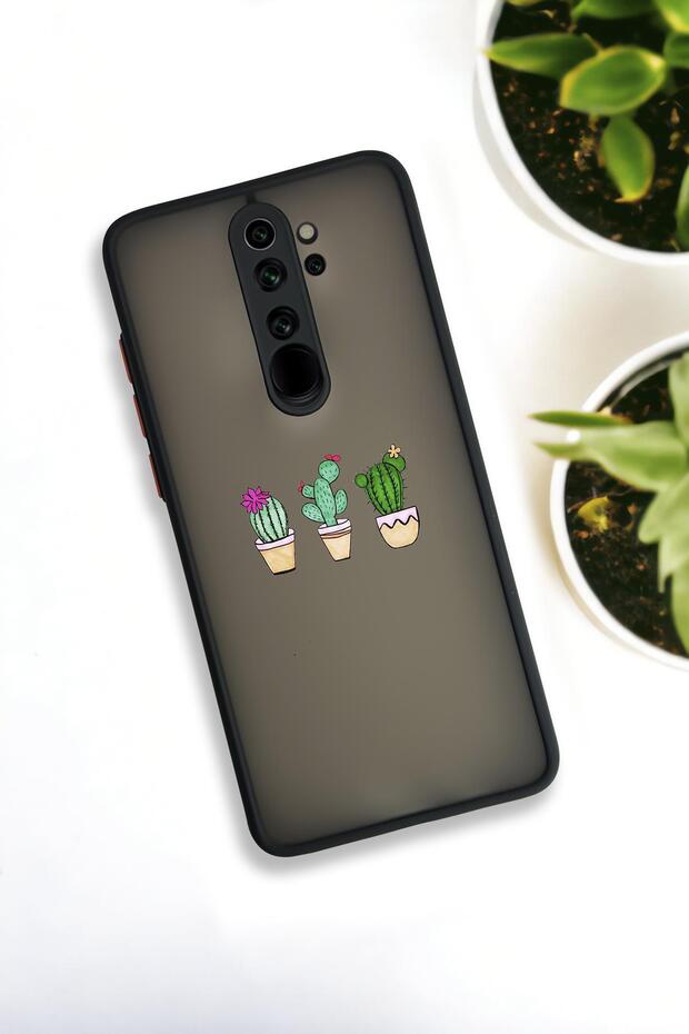 Xiaomi Redmi Note 8 Pro Compatible Triple Cactus Pattern Frosted Transparent Luxury Phone Case - 1