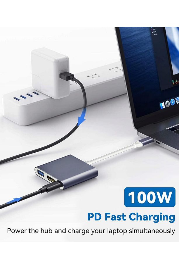 İpad Iphone 16 Pro Max Uyumlu Type-c To 4k Hdmi Hub Usb-c Type-c Pd Usb Çevirici 3in1 Dönüştürücü - 5