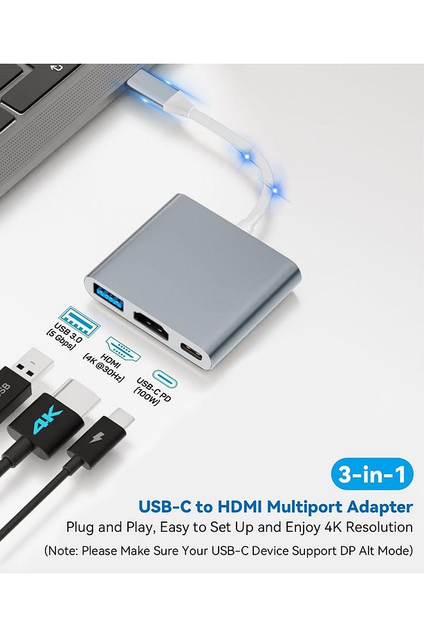 İpad Iphone 16 Pro Max Uyumlu Type-c To 4k Hdmi Hub Usb-c Type-c Pd Usb Çevirici 3in1 Dönüştürücü - 7