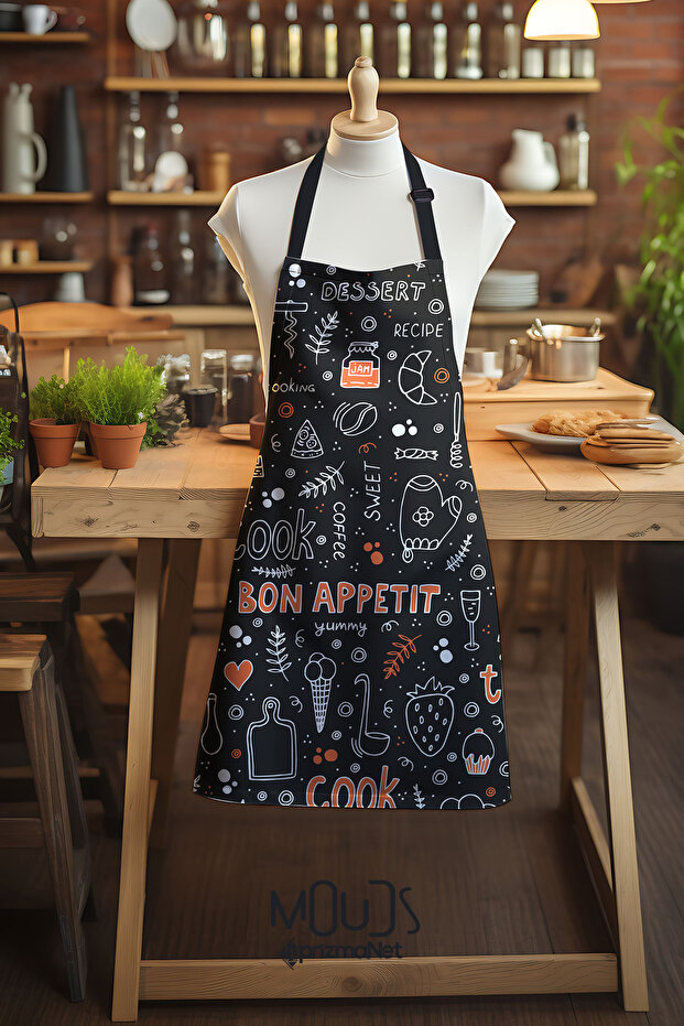 مريلة مطبخ منقوشة من قماش الجلد المدبوغ Bon Appetit Cook، مريلة الطبخ، مريلة النادل، مريلة المطاعم