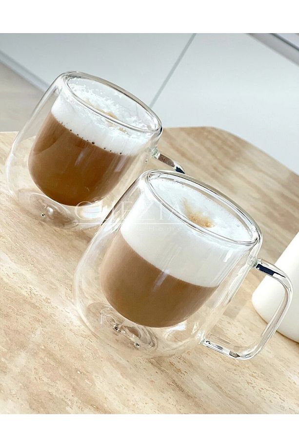 2 Adet Isıya Dayanıklı Çift Camlı Çift Cidarlı Cam Kupa | 2 Adet | 250ml - 4