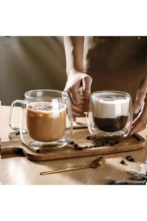 2 Adet Isıya Dayanıklı Çift Camlı Çift Cidarlı Cam Kupa | 2 Adet | 250ml - 1