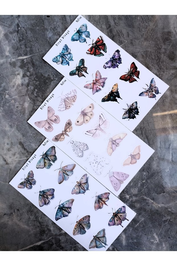 Colorful Butterflies Moths Vintage Elements Sticker Set Bullet Journal Scrapbook Agenda 3 Sheets