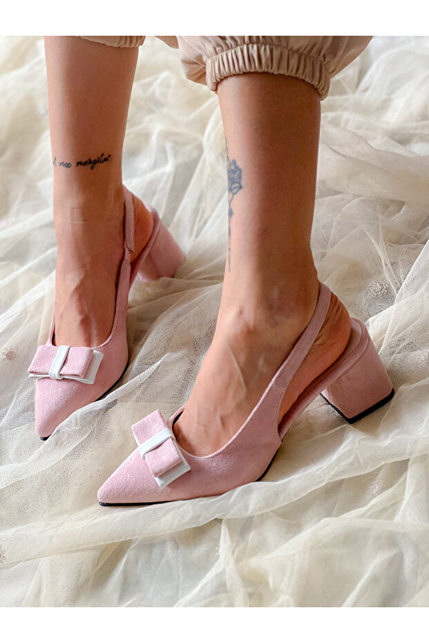 PARİ PINK CINNAMON SUEDE RIBBON HEELED SHOES SANDALS