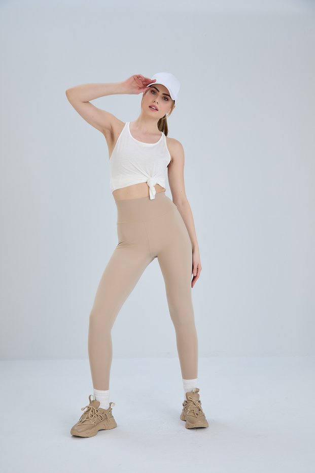Beige Leggings Daily Waist-Lifting, Slimming and Firming