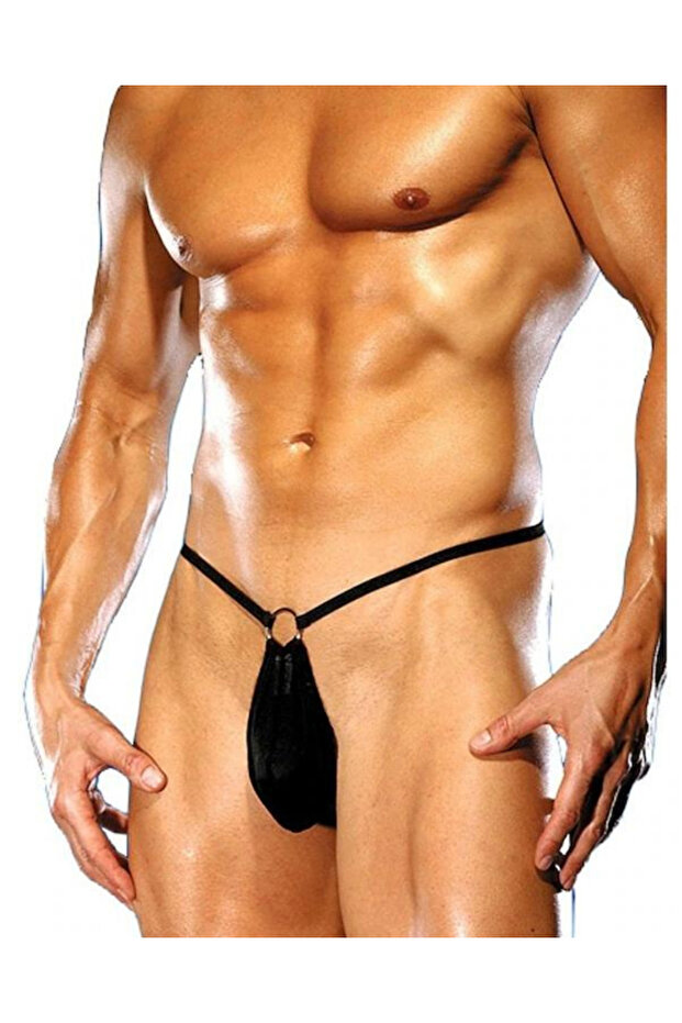 Fantezi Halkalı Seksi Siyah Erkek String - 1