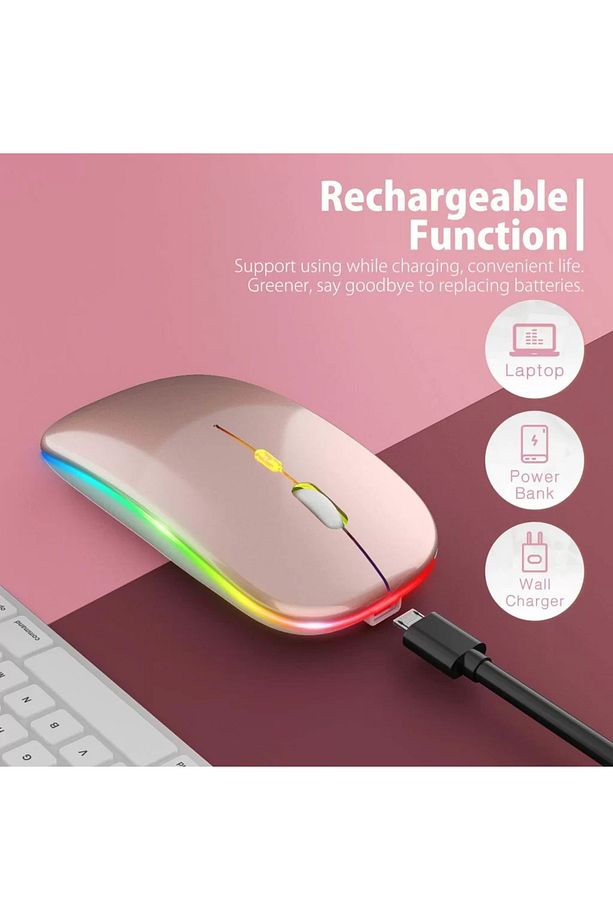 Pembe Kablosuz Fare Wireless Mouse 4 Tuşlu Renk Sessiz Tıklama Şarj Edilebilir Mouse - 2