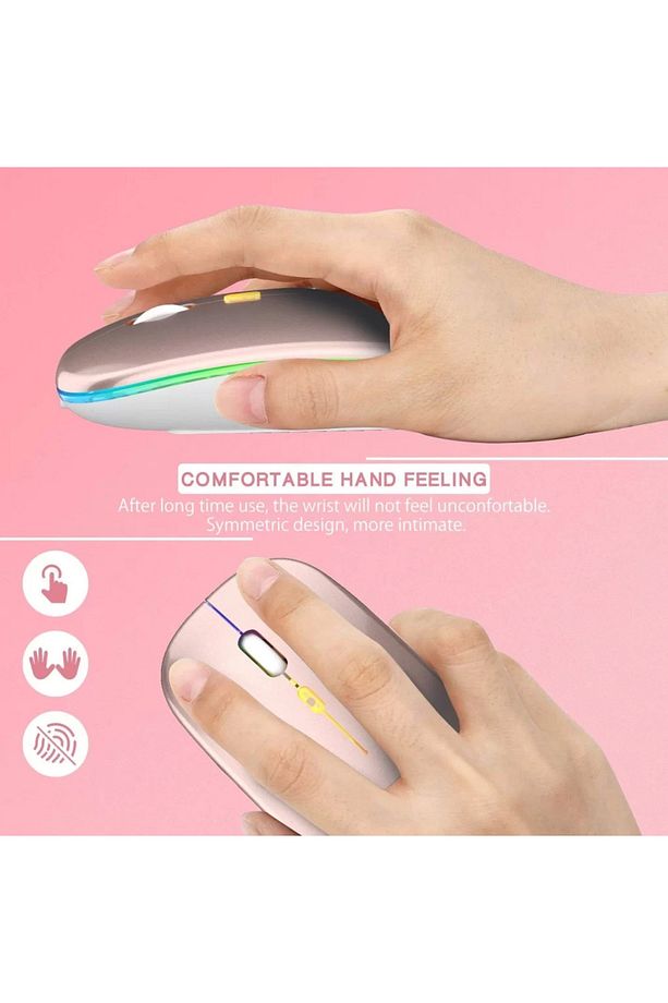 Pembe Kablosuz Fare Wireless Mouse 4 Tuşlu Renk Sessiz Tıklama Şarj Edilebilir Mouse - 4