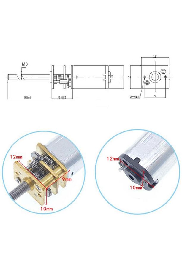 N20 6V DC 300 RPM M3x55 mm Mikro Metal Redüktörlü Uzun Şaftlı Motor - 5