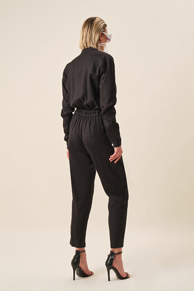 Önden Düğmeli Keten Tulum - 2