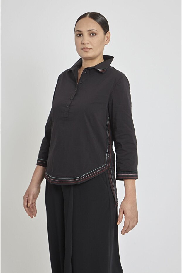 Kadın Siyah Düğmeli Tunik - 6