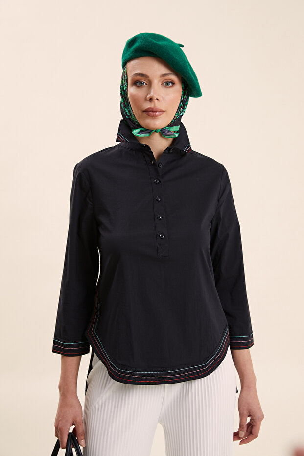 Kadın Siyah Düğmeli Tunik - 2