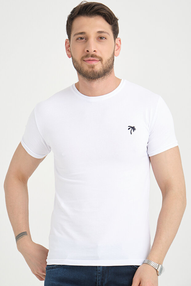 Men's White Crew Neck Cotton Short Sleeve T-shirt